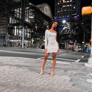 White Asymmetrical Long Sleeve Dress